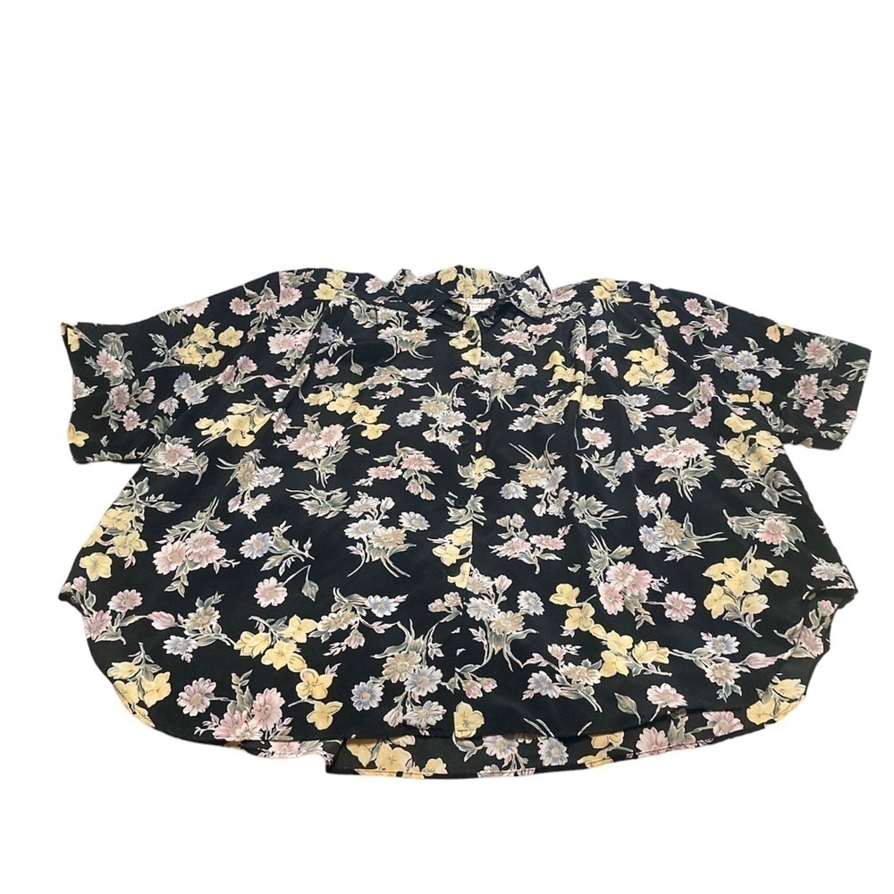 Black with pink blue and yellow flowers size 5x